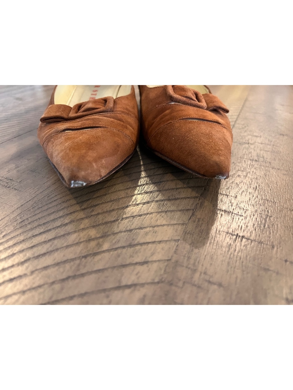 Vintage Walter Steiger Tan Suede Pointed Toe Buckle Pumps Size 7.5 Made in Italy - Picture 6 of 13